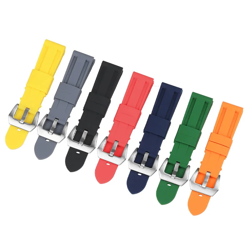 24mm Silicone Rubber Watchband for Panerai PAM Strap Black Green Blue Red Band Tang Buckle Sport Waterproof Replacement Bracelet