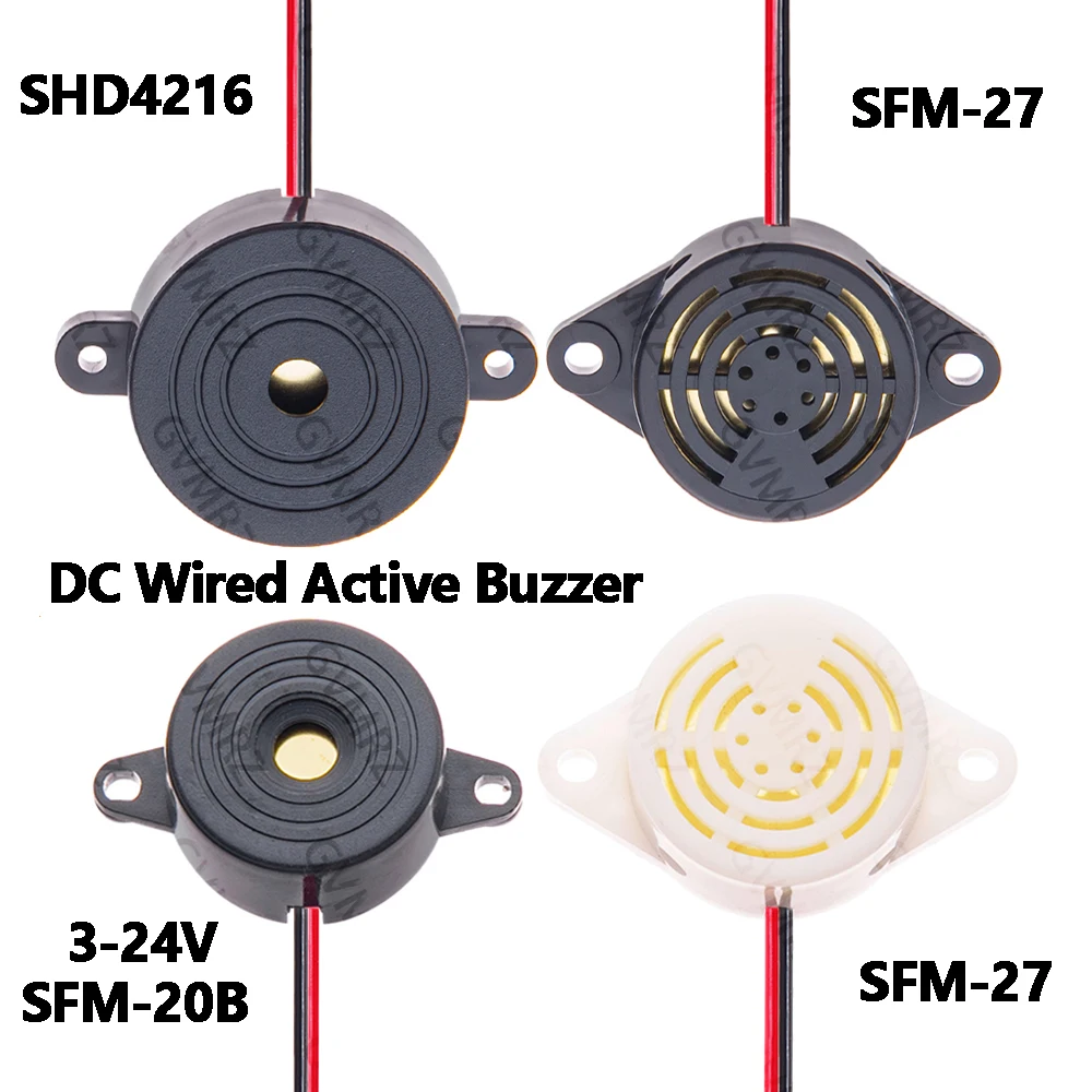 Wired Active Buzzer Assortment Kit 3-24V SFM-20B/SFM-27 (White/Black)/SHD4216 DC Continuous Sound for Arduino & Alarm Systems