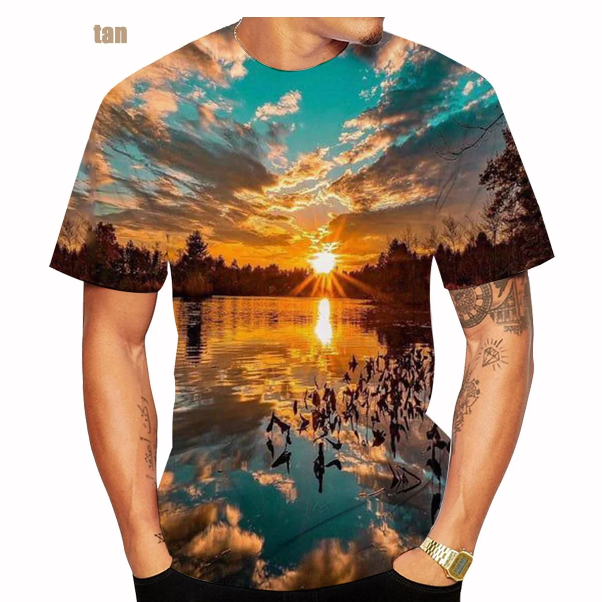 2022 Men and Women Latest Fashion Sunset 3d Printing Unisex T-shirt Sunset Glow Printed Natural Scenery Short Sleeve Size XS-5XL