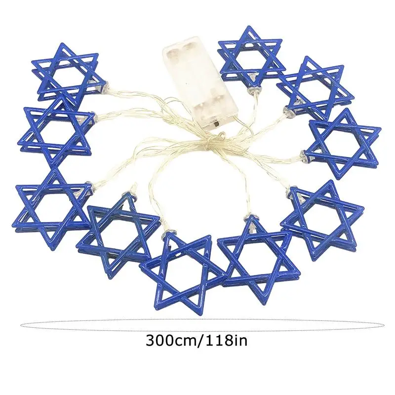 Star String Window Light, operado a pilhas, Hanukkah, LED, decoração para lareira, quarto