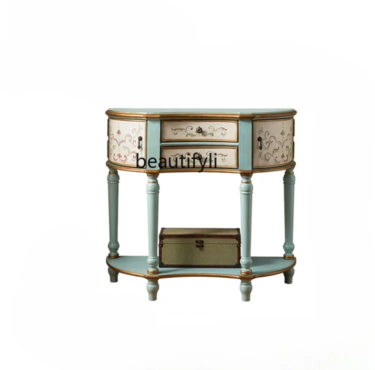 

American-Style Entrance Cabinet Retro Painted European-Style Semicircle Curved Storage Rack