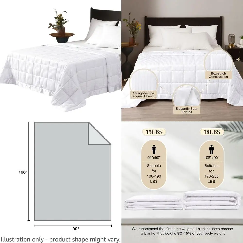 

Всесезонное утяжеленное одеяло королевского размера 18 фунтов со стеклянными бусинами, можно стирать в машине, 108 x 90, белое