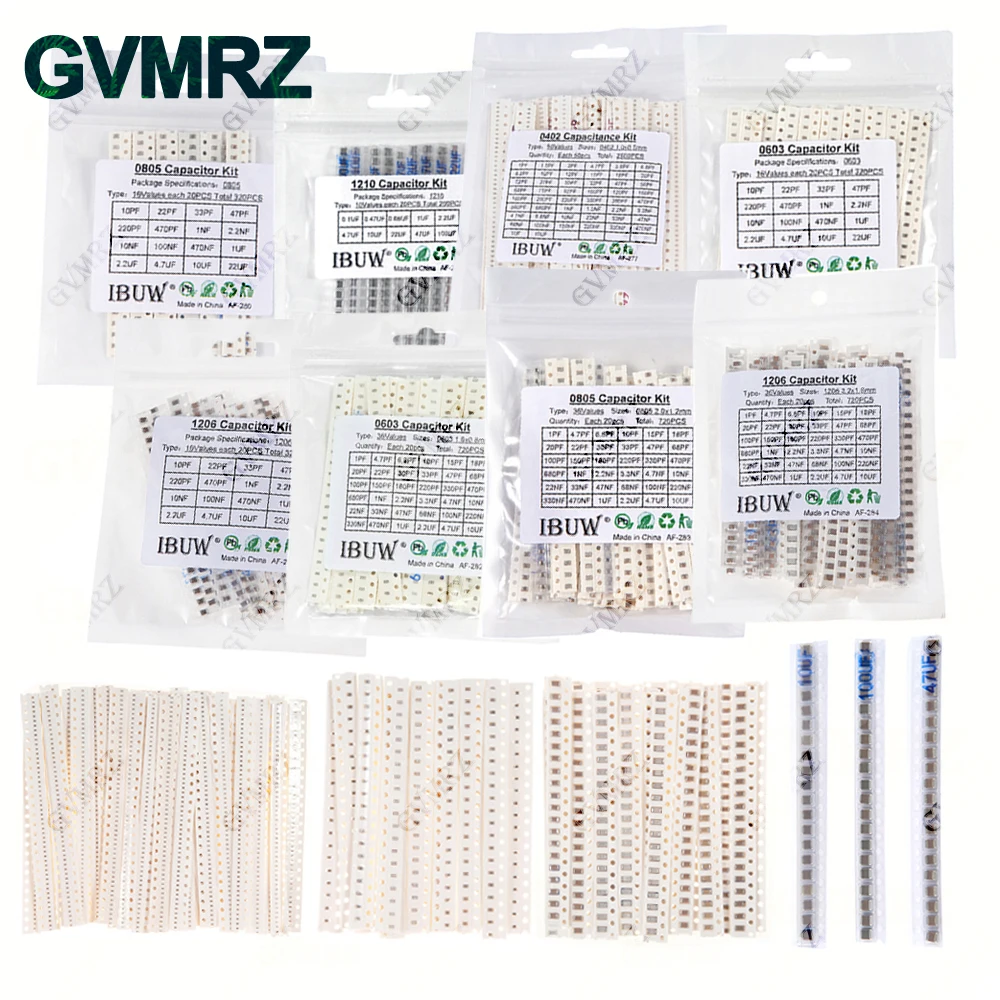 0402 0603 0805 1206 SMD Ceramic Capacitor Assorted Kit 1pF - 10uF 100PF 10NF 100NF 0.47UF 1UF Chip Capacitance Set