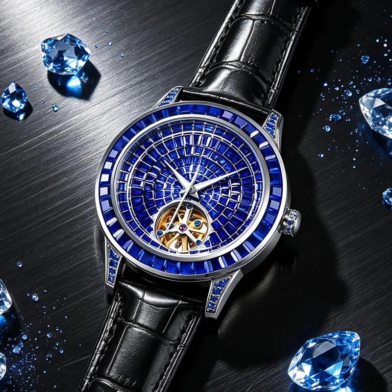 PINDU New Men's Mechanical Watch Diamond Luminous Pointer Sapphire Top Wristwatch For Men Watches Montre Homme Gift Box P5037