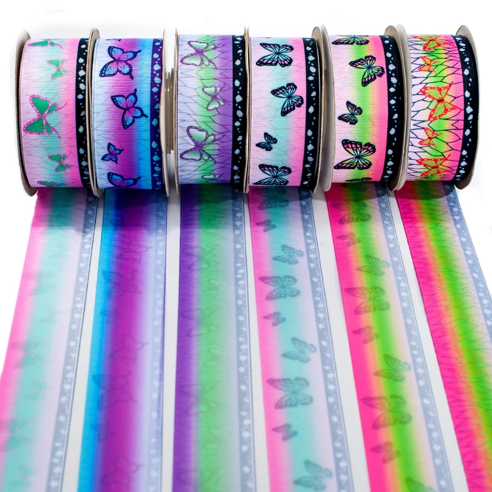 New Japanese Butterfly Pattern Kimetsu No Yaiba Double Printed Grosgrain/Satin Ribbon 10YDS