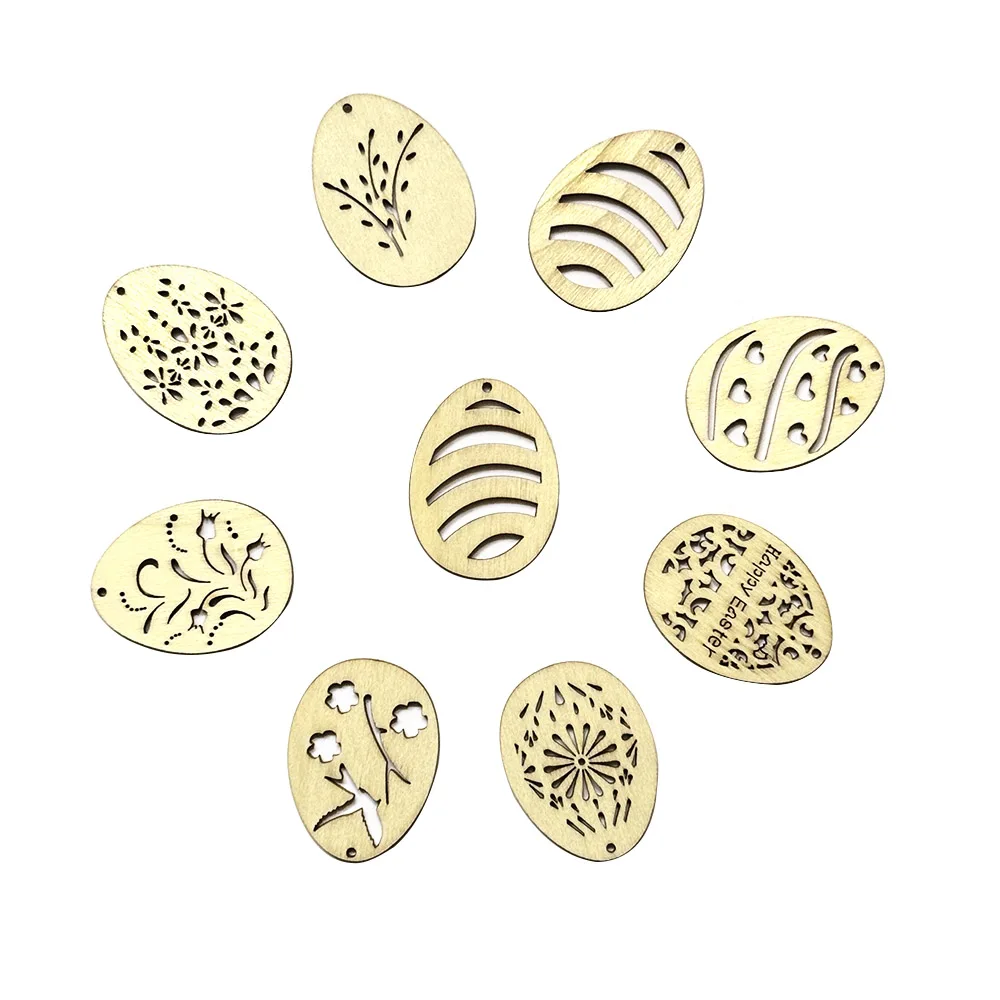 25pcs 3-4cm Random Mixed Easter Eggs Lace Wooden Pendant DIY Supplies Hanging Ornaments Handmade Accessories Home Party Decor