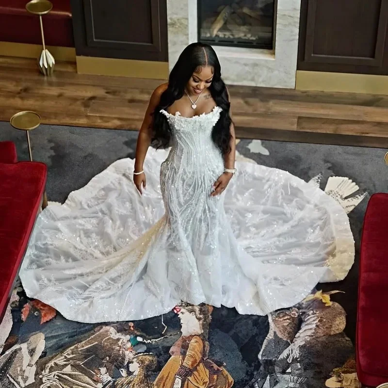 White Long Prom Dresses For Black Girls Sheer Lace Beaded Birthday Party Dresses African Evening Gown Robe De Customized - view 2