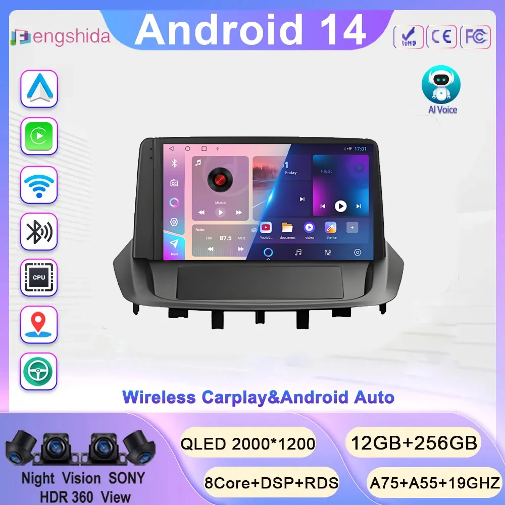 Para renault fluence 1 2008 - 2017 rádio do carro carplay player android navegação automática estéreo sem fio gps bluetooth wifi android 14