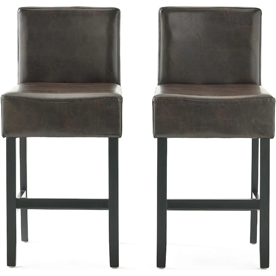 Counter height barstool set for home bar use, bonded leather material, brown color, durable and stylish design