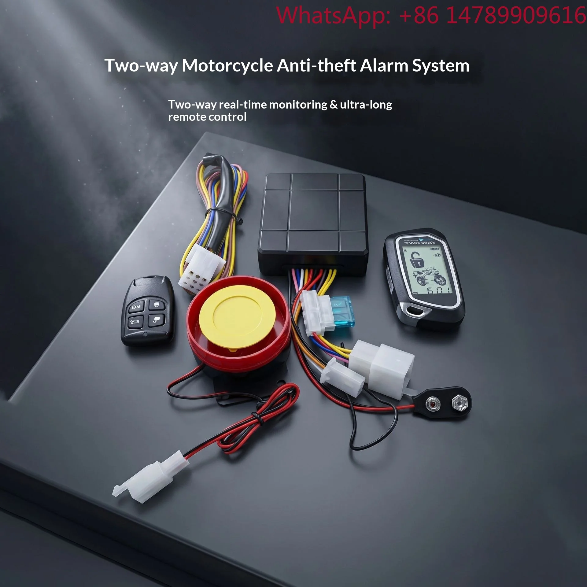 Motorcycle Anti-theft Device Two-way LCD Display One-button Start Remote Alarm 12V System