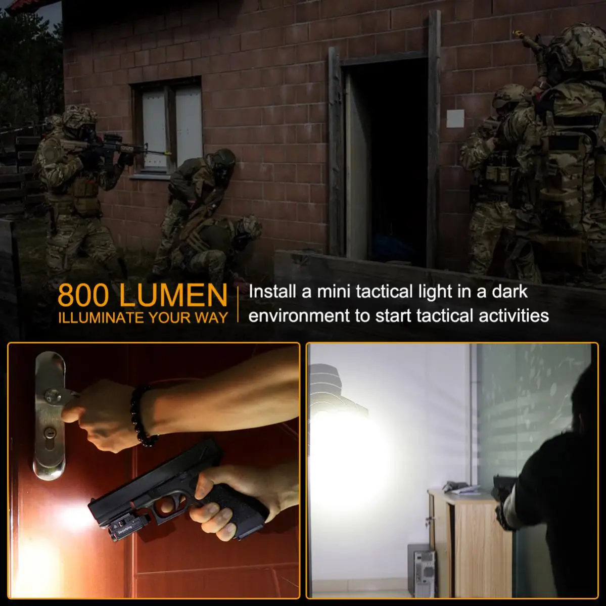 Mini lampe de poche tactique Laser, 800 Lumens, Rechargeable par USB, avec 2 Modes d'éclairage pour MIL-STD-1913 Rails, GF03