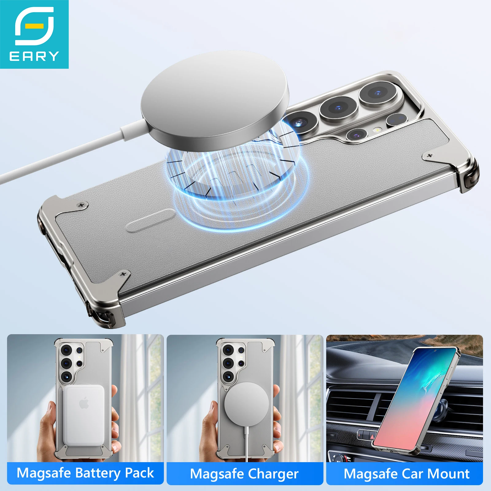 

Eary for Samsung Galaxy S26 Ultra Leather Case Slim Thin Shells for Magsafe Wireless Charging Shockproof Protective Phone Cover