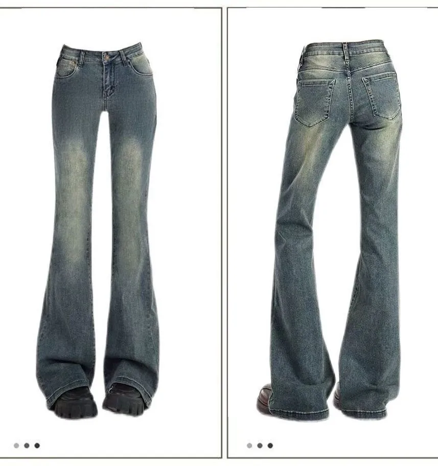 

Bootcut Jeans Korean Women Evening Outdoor Corset Ribbed Top Beauty Heavy Metal Luxurious Trendy Teenager Dark Blue Split Girl