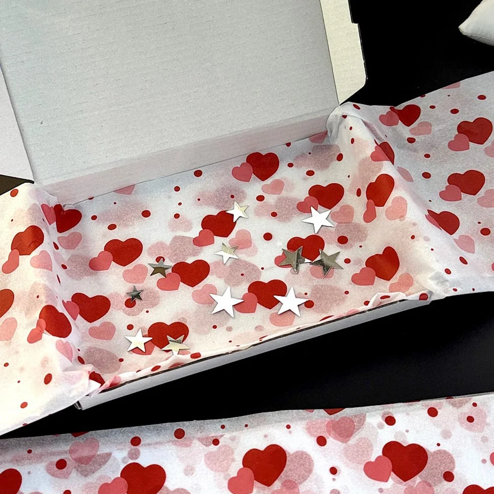Heart Pattern Tissue Quality Gift Wrapping Paper Raspberry Pattern Paper Floral Diy Art Craft Tissue For Bridal Shower Holiday