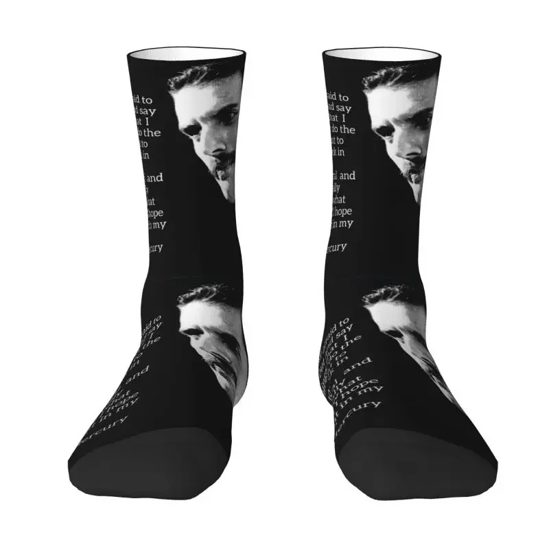 Cute Mens Freddie Mercury Quotes Dress Socks Unisex Comfortable Warm 3D Printed Rockstar Rock Singer Crew Socks