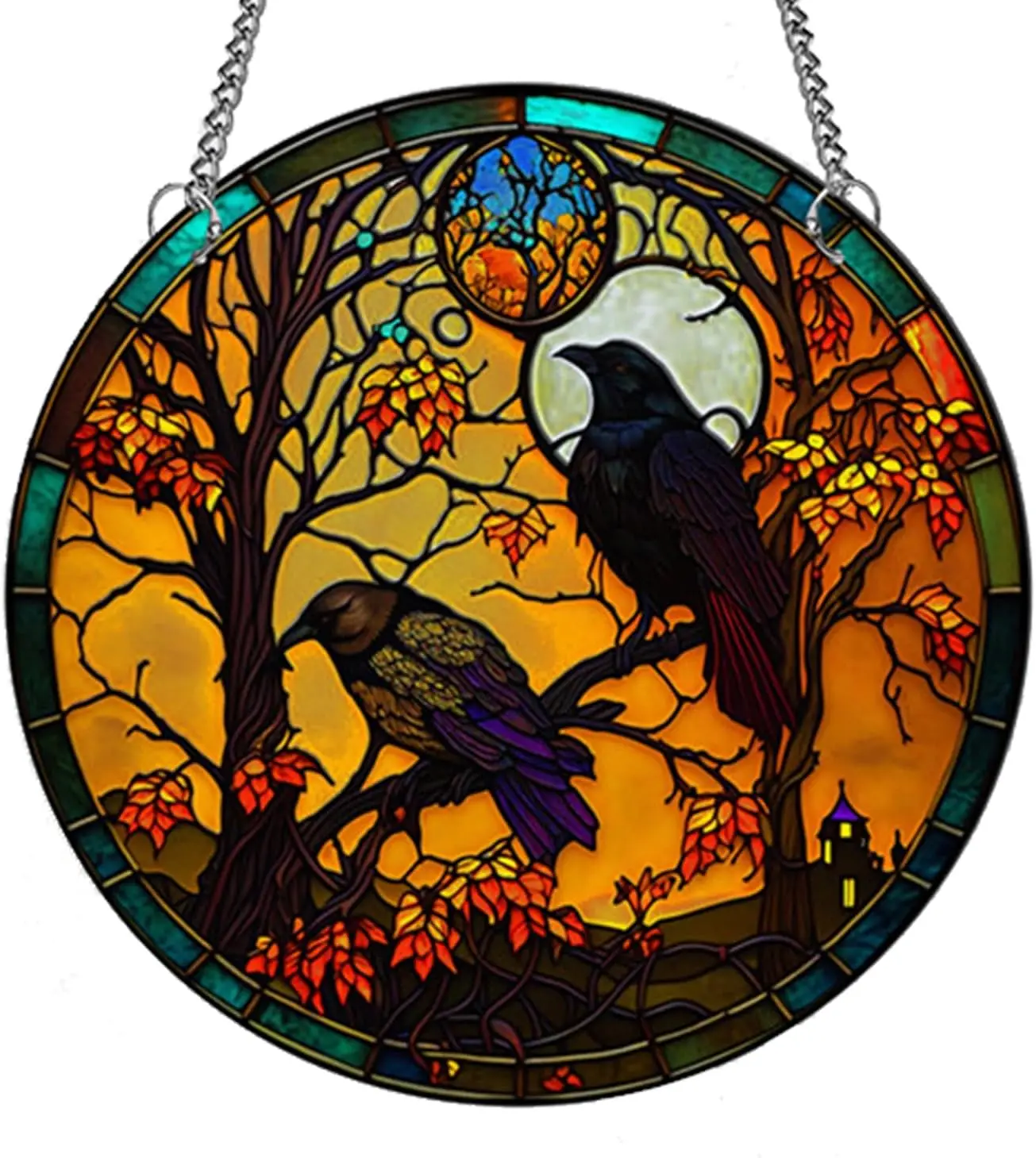 MATIHAY Crows Stained Acrylic Window Hanging - Crow Raven Wall Decor for Bird Lovers, Halloween Fall Christmas Decor for Home, C