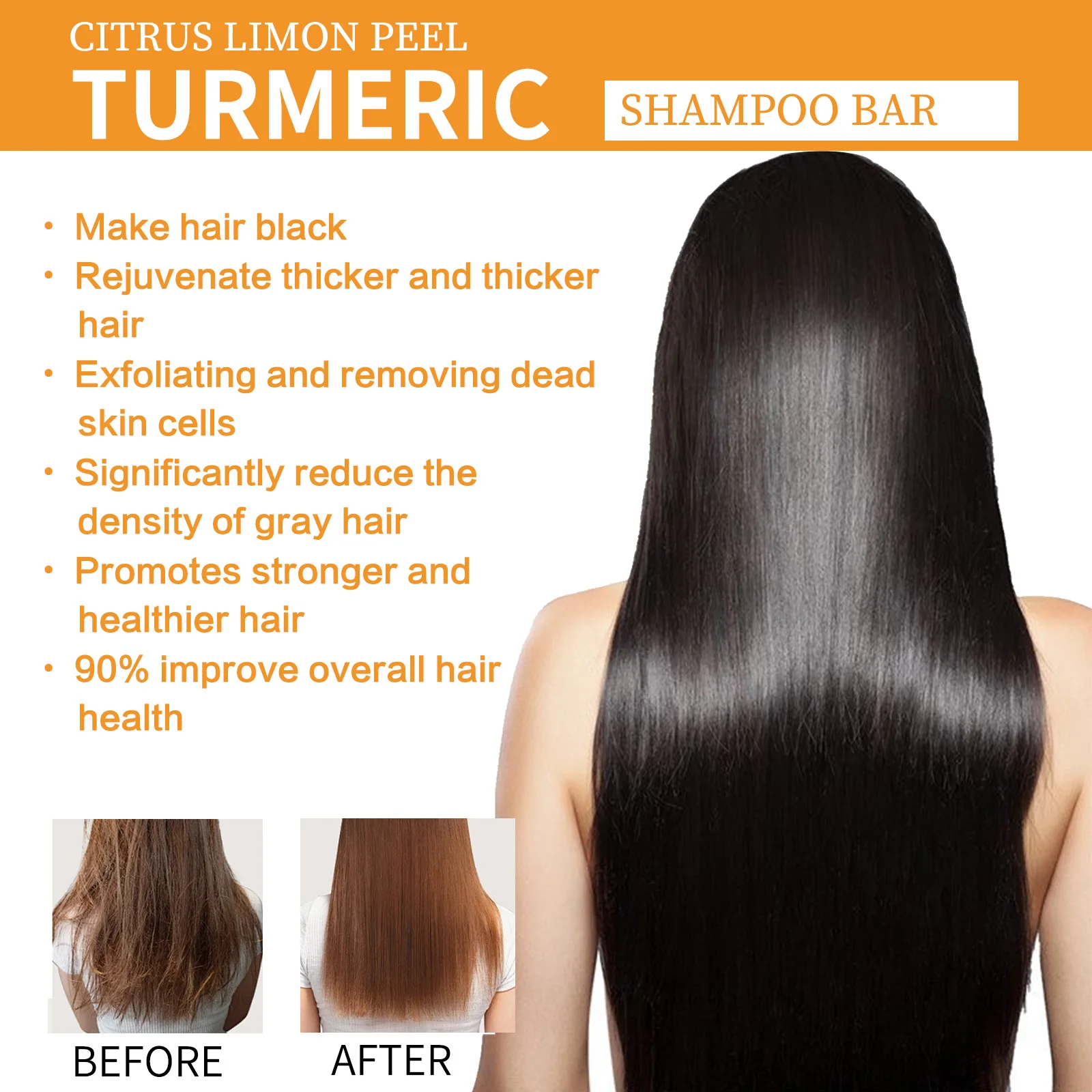 صابون شامبو الكركم الطبيعي نمو الشعر يقلل من تساقط الشعر قشرة النظيفة تغذي الشعر الأسود ترطيب فروة الرأس منتج العناية بالشعر #3