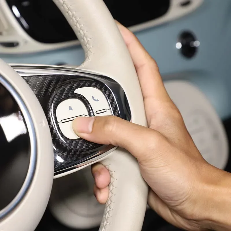 

Real Carbon Fiber Car Steering Wheel Button Frame Cover Decorative Interior Car Accessories For Fiat 500 2021-2023
