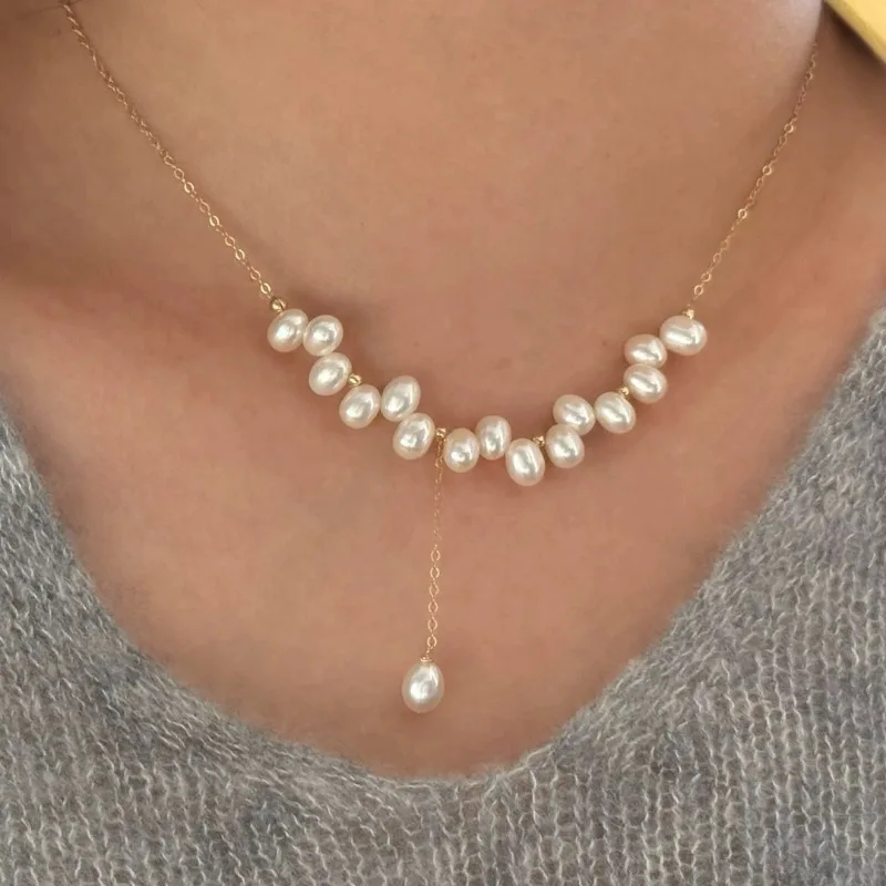 

Minar Good Quality Irregular Freshwater Pearl Beads Tassel Pendant Necklaces for Women Mujer 14K Real Gold Plated Copper Chokers