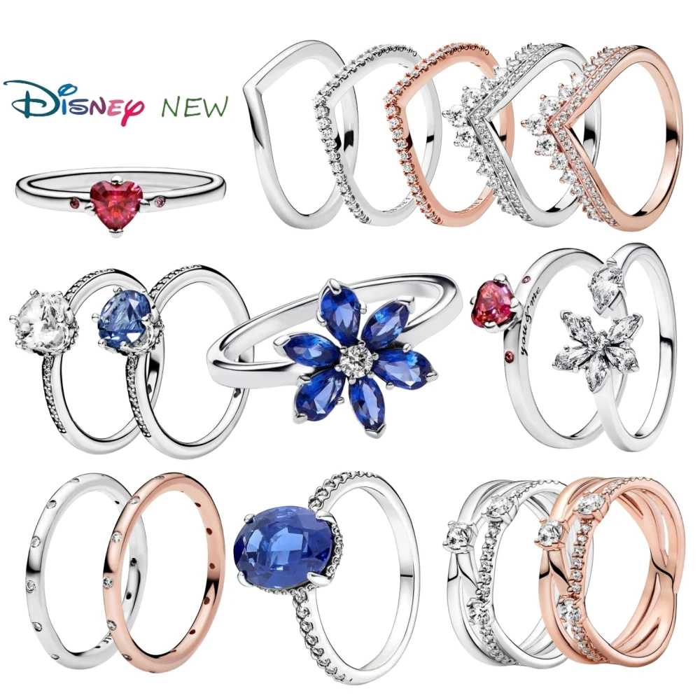 Disney Brilliant Red Star Wishing Ring Sparkling Three Ring Ring Ladies Charming Jewelry Party Gift