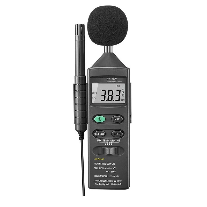 4-in-1 Multifunctional Environmental Tester DT-8820 Light Thermometer Hygrometer Sound Level Noise Meter Portable Detector