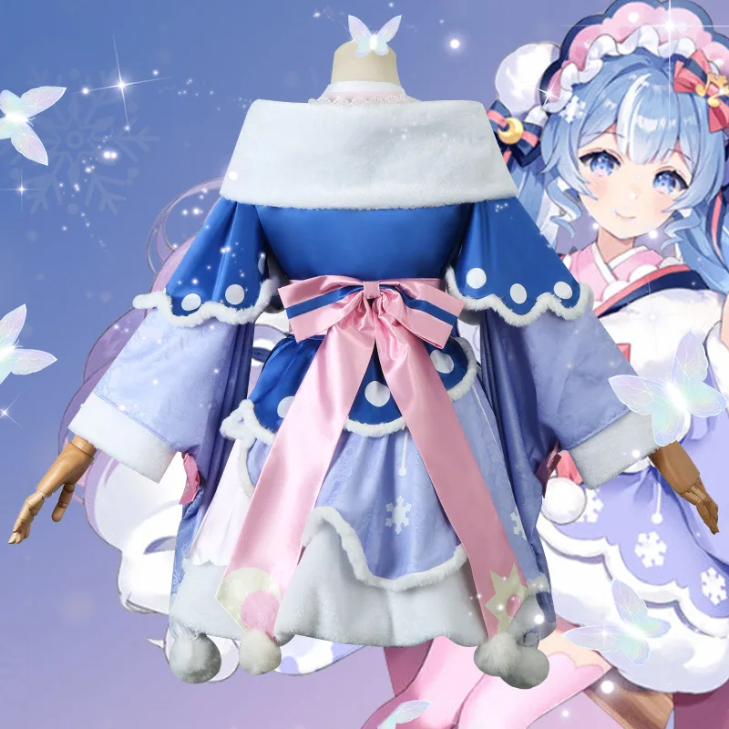 bilibili Schnee Miku Cosplay Kostüm Perücken Lolita Süßes Kleid Hut Kopfbedeckung Anime Miku Weihnachten Winter Schnee Outfits Mikuu Kleid