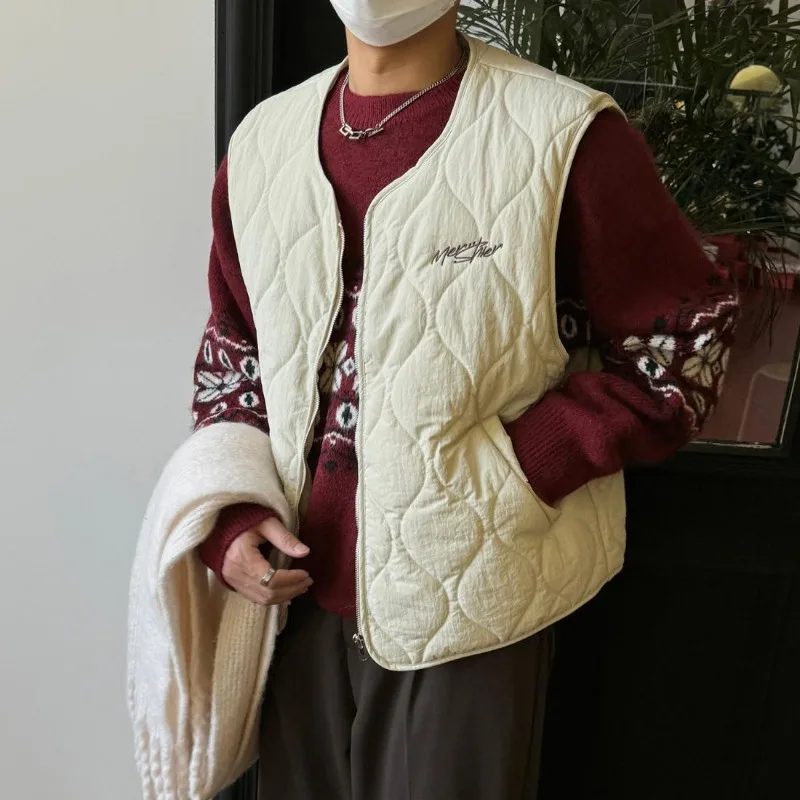 Autumn Winter New Japanese Retro Cotton Padded Vest Men Lightweight Blue Outer Layer Sleeveless Jacket Unisex Highstreet Parkas