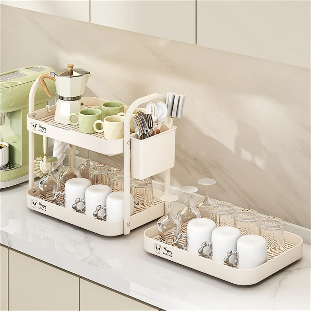 1/2 Tiers Kitchen Countertop Glass Cup Drain Rack Mug Holder Coffee Cups Organizer Drainer Tray Multifunctional Cup Storage Rack