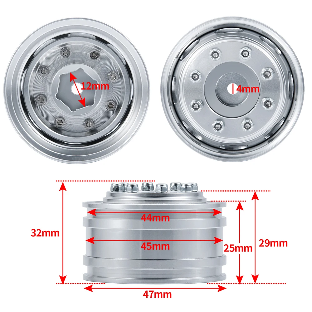 TRINOOD Tamiya obręcz koła przedniego metalowa piasta koła sześciokątnego do 1/14 Tamiya RC Trailer ciągnik siodłowy części do ulepszenia samochodów