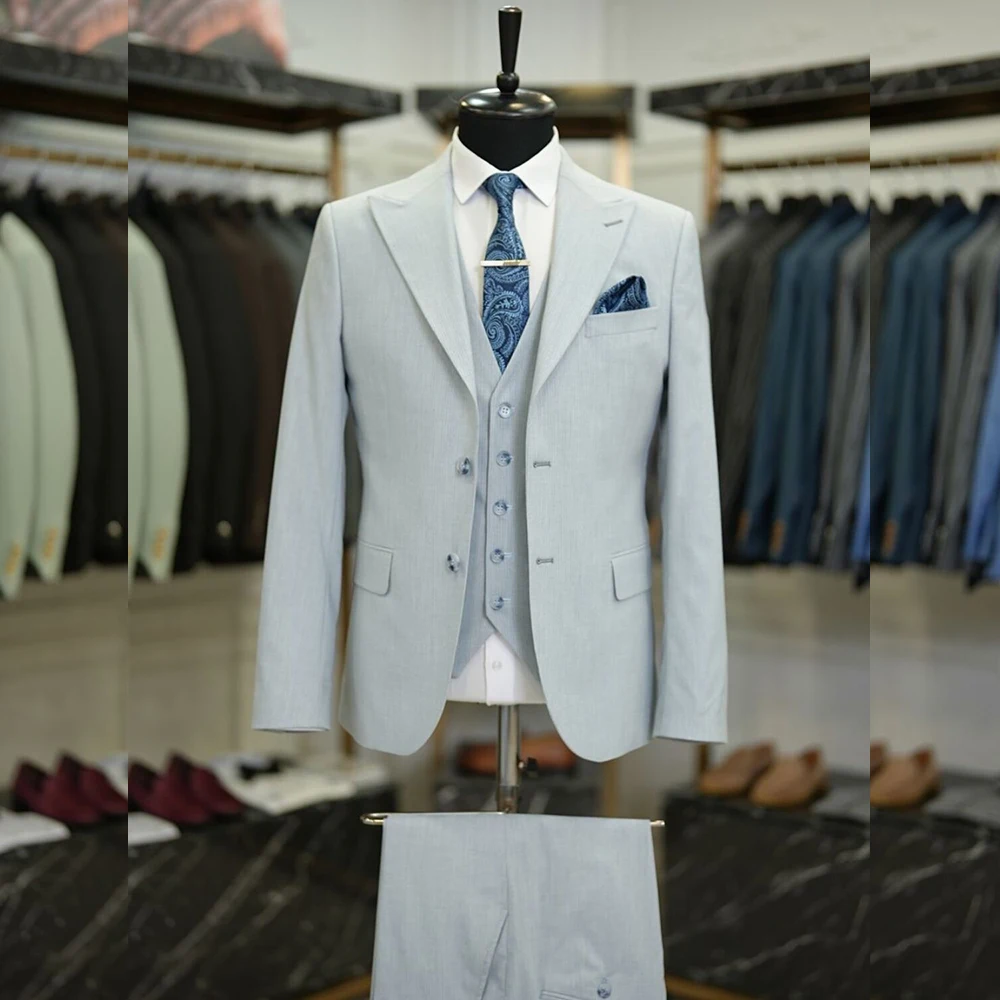 

Single Breasted Peak Lapel Slim Fit Men's Suits High Quality Wedding 3 Piece Jacket Pants Vest Outfits Costume Homme Blazer 2024