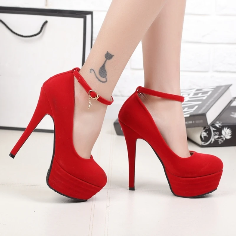 Sexy Women's High Heels Shoes 2025 Platform Pumps Strap Black Red Blue Heeled Dance Party Wedding Shoes Female Large Size 45