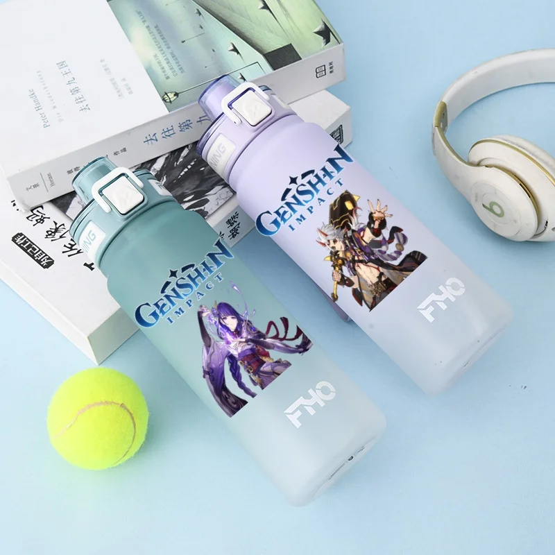 750ML Genshin Impact Game Figure Water Cup Portable Children's  Plastic Outdoor Sports Large Capacity Anti-drip Water Bottle