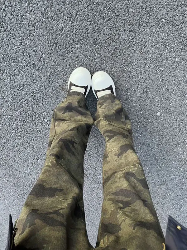 

Cleanfit Camouflage Slim Fit Jeans Men's High Rise American Street Sle Vibe Trendy Brand Bootcut Pants Straight Leg Jeans