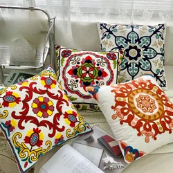 45X45CM Rural Flowers Embroidery Throw Pillow Cover Ethnic Stamping Waist Cushion Cover Decor Home Decorative Pillowcase