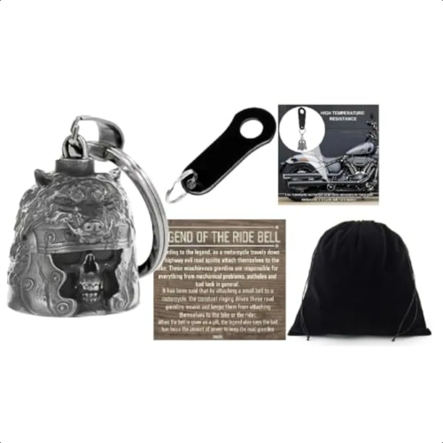

THE RIDE BELL Wolf Helmet Skull w Black Hanger Motorcycle Lucky Charm Biker Luck Gift