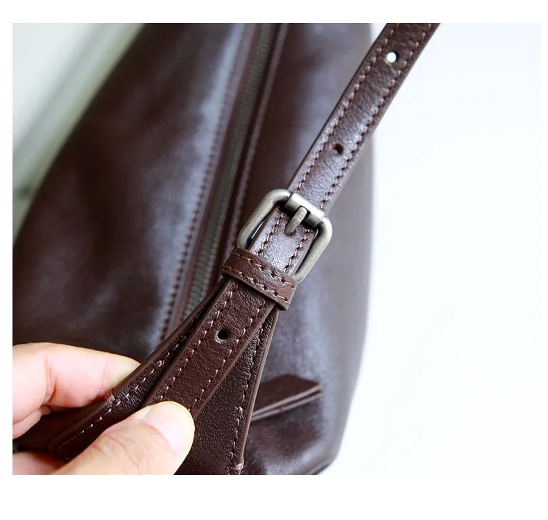 PNDME schlichte, lässige, hochwertige Damen-Umhängetasche aus echtem Leder, modische Outdoor-Reisetasche aus Rindsleder, Damen-Unterarmtasche – Detail 12