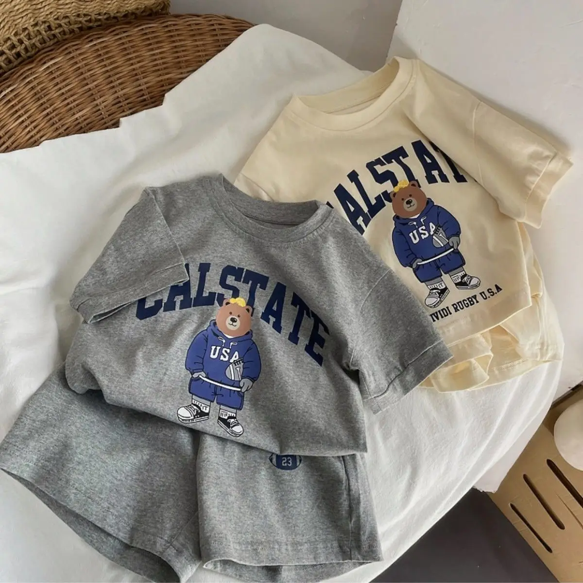 2025 Summer New Baby Short Sleeve Sport Clothes Set Cute Cartoon Print Kids Boy Girl T Shirts + Shorts 2pcs Suit Toddler Outfits