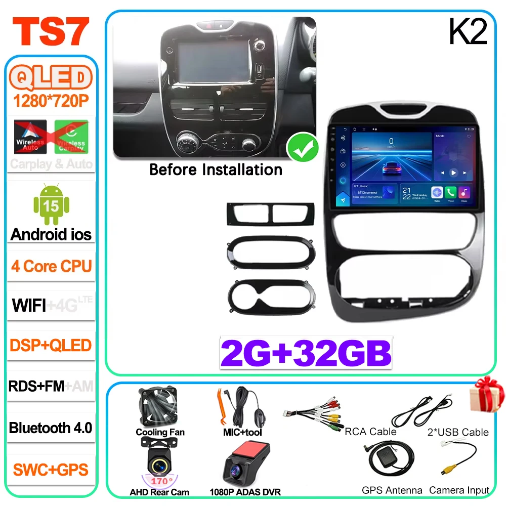 Android 16 autoradio Carplay voor Renault Clio 4 2012 2013 2014 2015 2016 2017 2018 speler autoradio touchscreen spiegeling