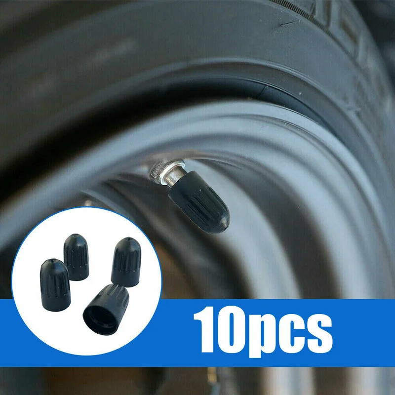 10Pcs Black Cone Style Plastic Tire Rim Valve Stem Dust Covers Car Wheel Tyre Decor Protect Nipple Caps Universal Exterior Parts