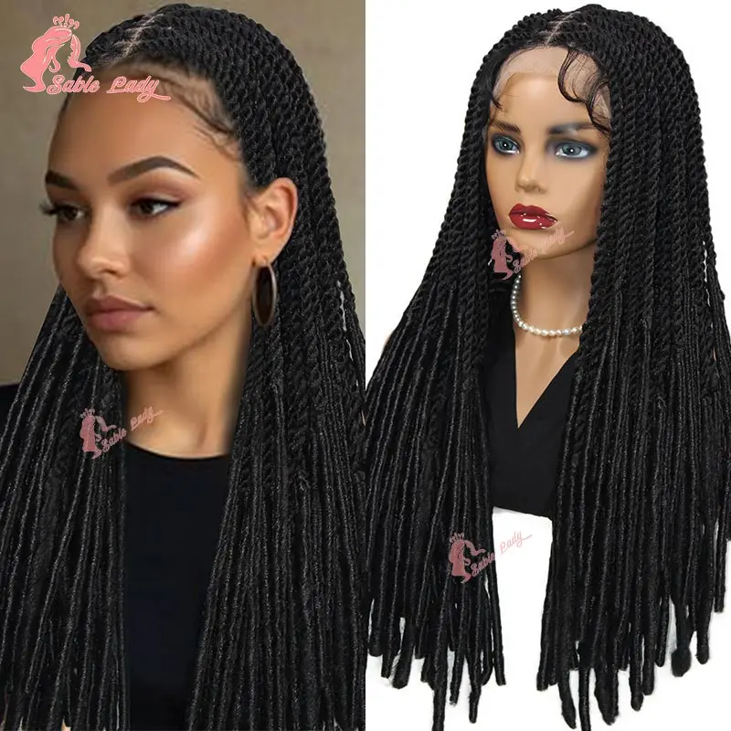 24 "Full Lace Gevlochten Pruiken Synthetische Knooploze Doos Vlechten Kant Voorkant Pruiken Voor Zwarte Vrouwen Vlinder Senegalese Twist Vlechten Pruik