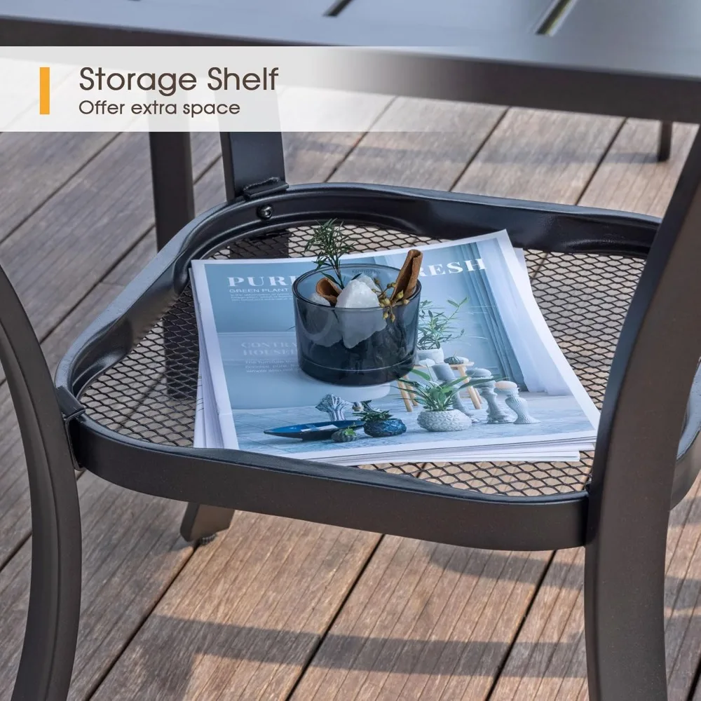 Outdoor Patio Dining Table, 28" Square Metal Slatted with Storage Shelf, Ideal for Front Porch, Deck, Lawn, and Garden without U