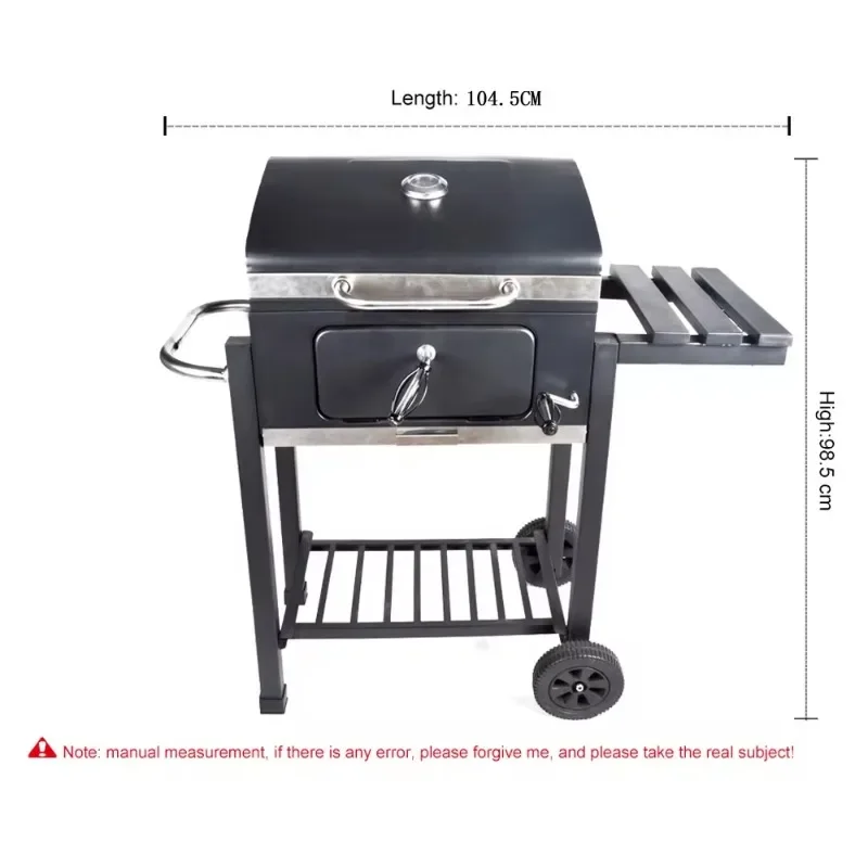 For Popular Garden Charcoal Trolley Barbeque Grills Heavy Duty Height Adjustable Bbq Barbecue  & Smoker With Side Shelf