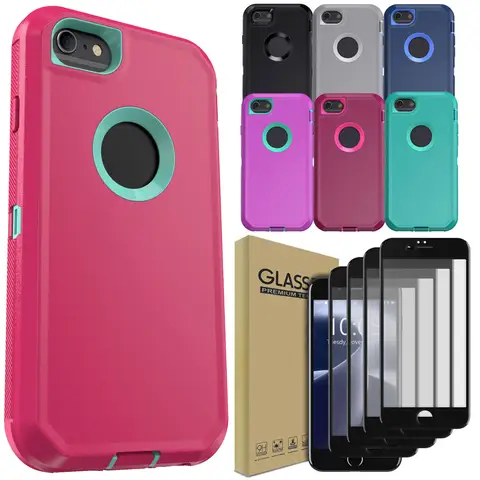 For iPhone 6/6s/6 Plus/6s Plus Case Shockproof Cover And 4pcs Full Coverage Tempered Glass Screen Protectors Case Friendly Clear