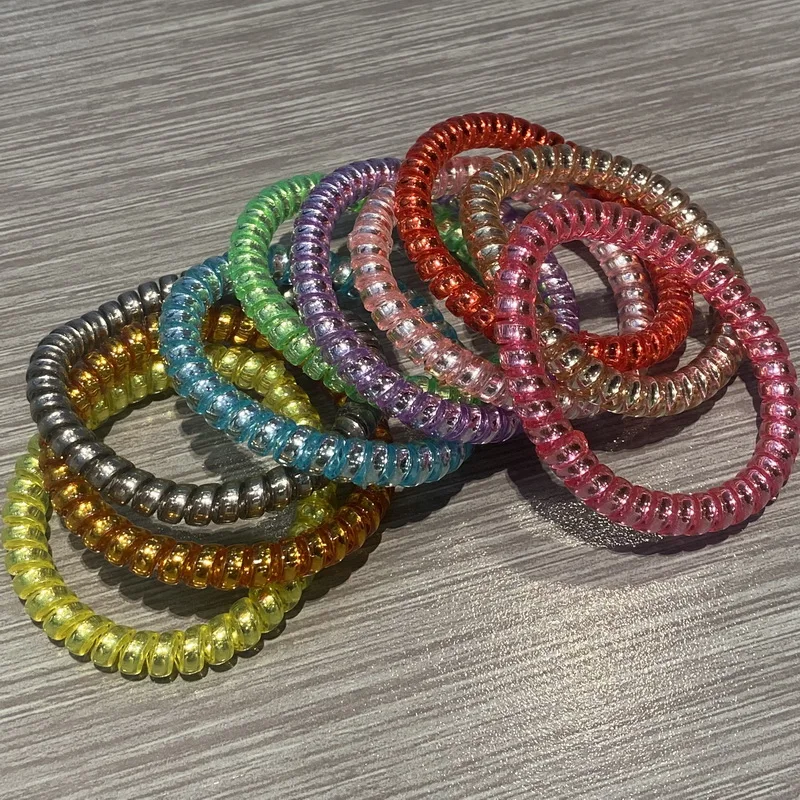 10 sztuk/zestaw drut telefoniczny wiosenne gumki do włosów dla kobiet jednokolorowe gumki do włosów dziewczyny elastyczne telefon Scrunchie akcesoria do włosów