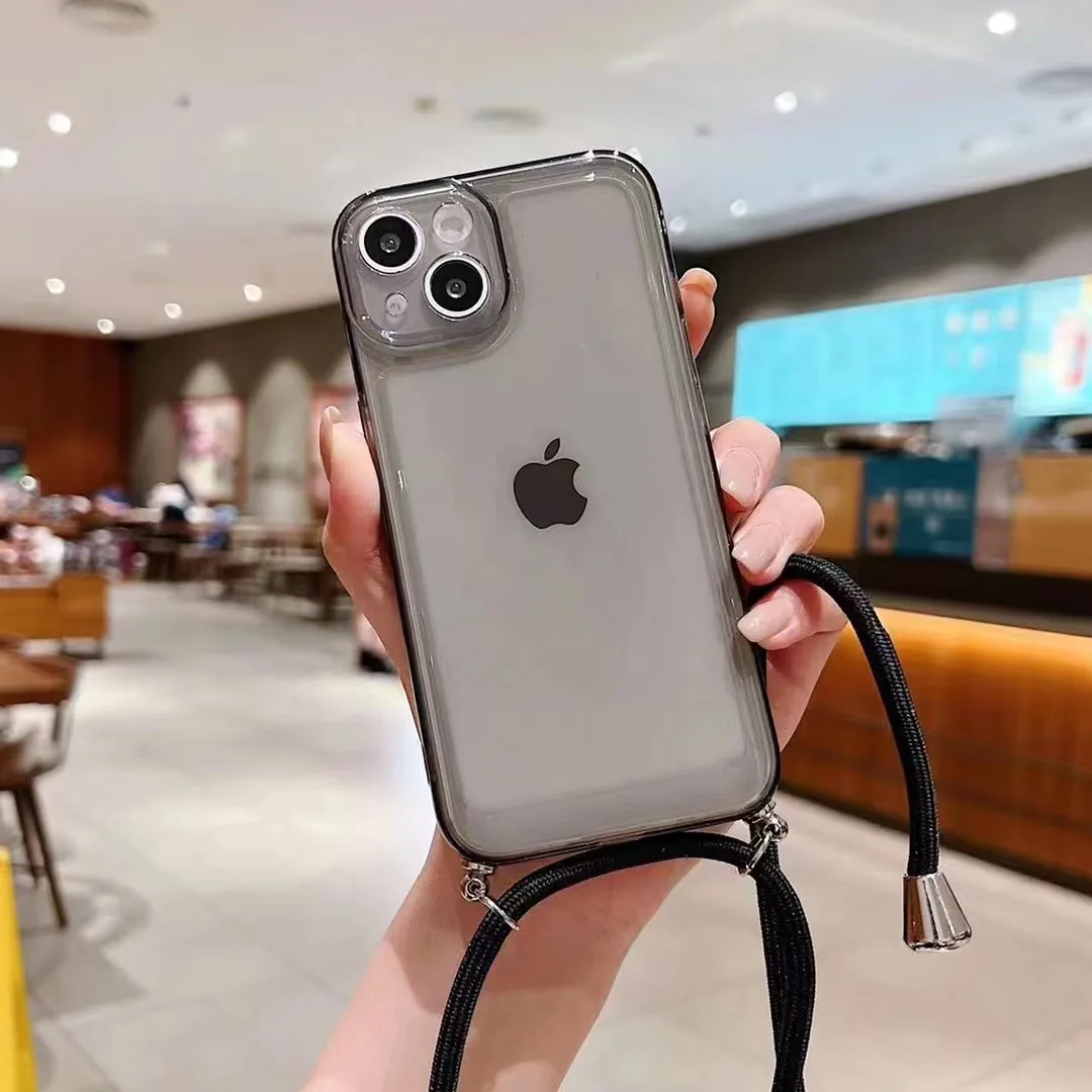 Necklace Strap Phone Case For iPhone 17 16 15 pro 14 Pro 13 Pro Max 12 11 XS X XR SE2 6 7 8 Plus Transparent Soft TPU Chain Case
