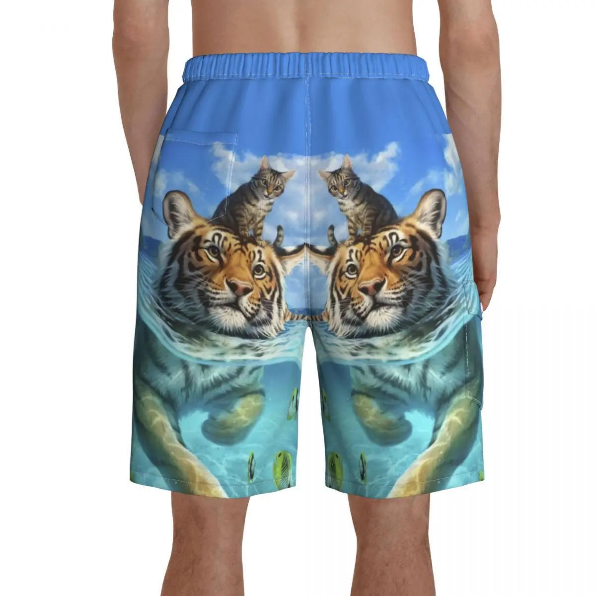 Tiger A Big Adventure Board Shorts Animal Beach Short Pants Elastic Waist Pattern Customs Swimming Trunks Big Size 2XL