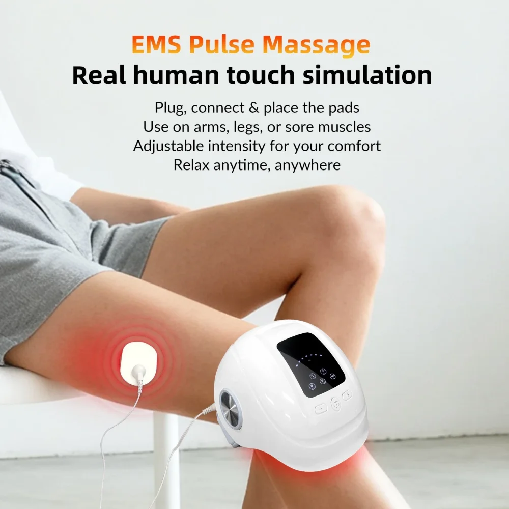 

5-in-1 Wireless Knee Shoulder Massager Red Light 8 LED Heat Air Compression Rechargeable 2600mAh TENS Pulse Joint Pain Relief