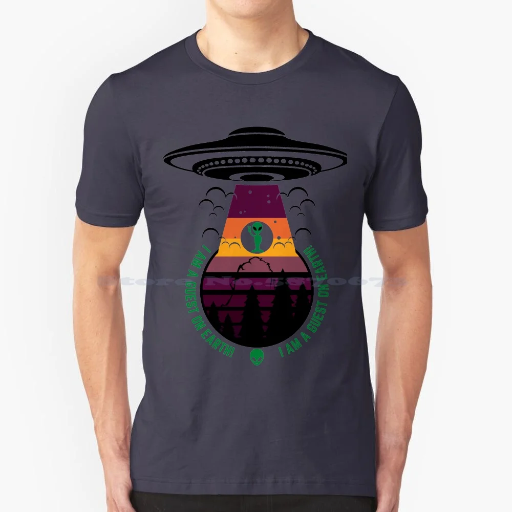 I Am A Guest On Earth! T Shirt 100% Cotton Tee Impostor Crewmate Game Sus Ufo Extraterrestrial Space Memes Aliens Funny