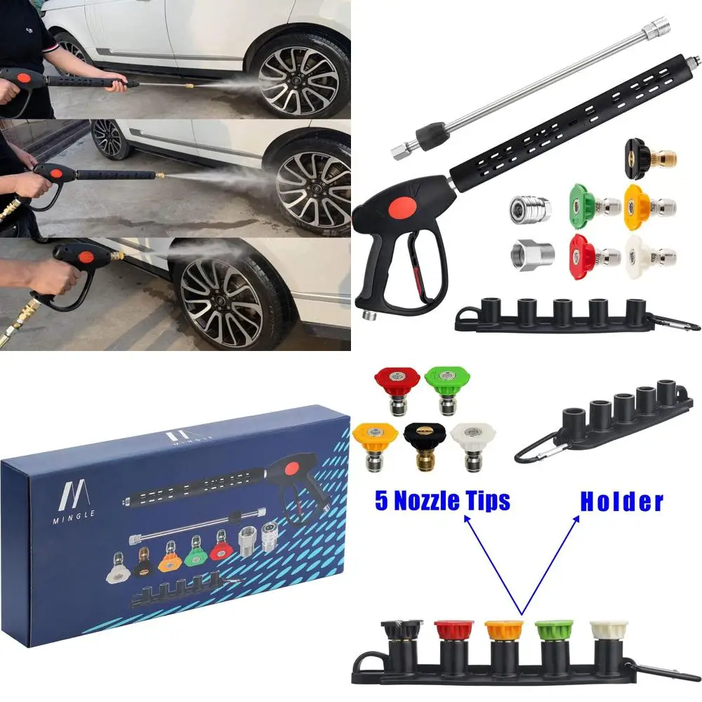 

Replacement Pressure Washer Gun with Extension Wand, M22 15mm or M22 14mm Fitting, 5 Nozzle Tips, 40 Inch, 4000 PSI