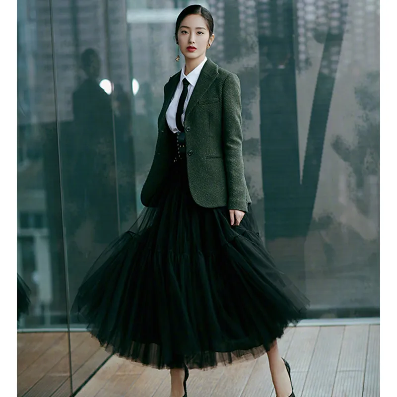 

Mesh Double Panel Skirt Women 2025 New Spring Summer Autumn Long Gauze Skirt High Waisted Grace Fashion Puff Skirts